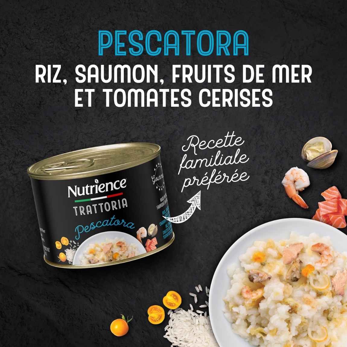 Conserve pour Chiens, Risotto au Saumon, Fruits de Mer et Tomates Cerises, 190g – Nutrience Trattoria – Image 4